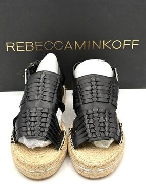 Rebecca Minkoff Black Leather Espadrille Style Sandals Women Size 7 Gabriel